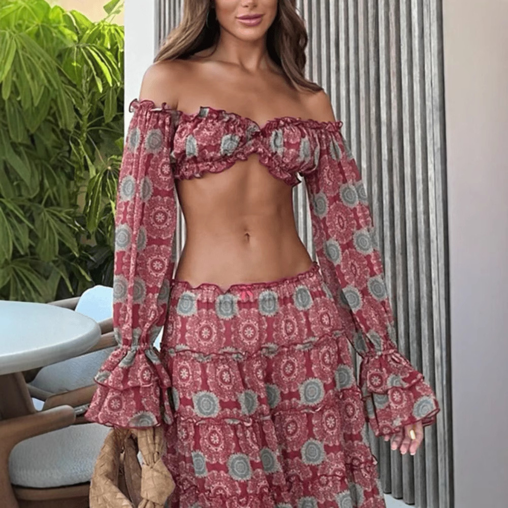 Ensemble deux pièces jupe impr - Vintage Fashion Outfit avis et prix